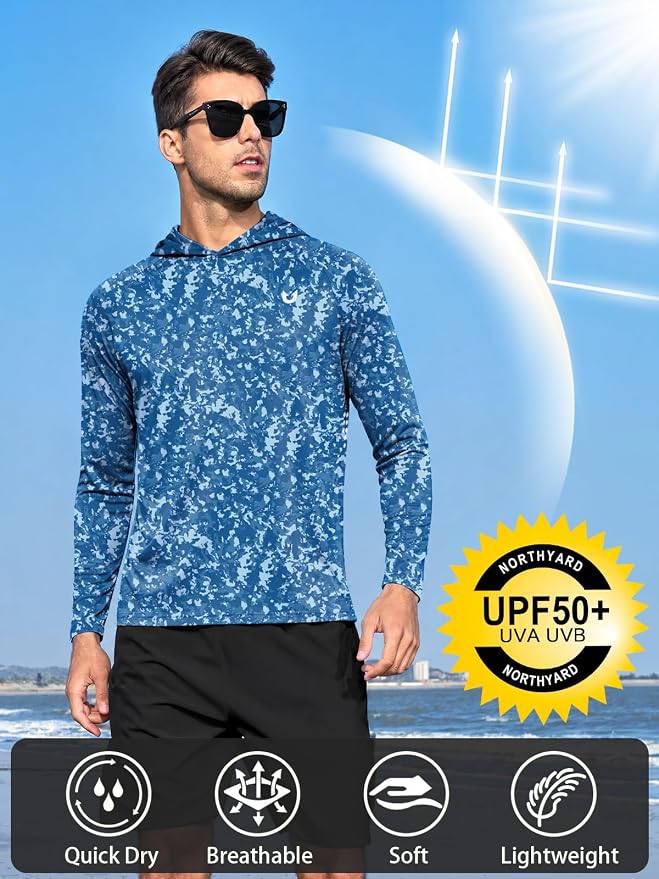 NORTHYARD Men's UPF 50+ Rash Guard Hoodie Long Sleeve Sun Protection Shirt Fishing Swim Beach Hiking Quick Dry Lightweight