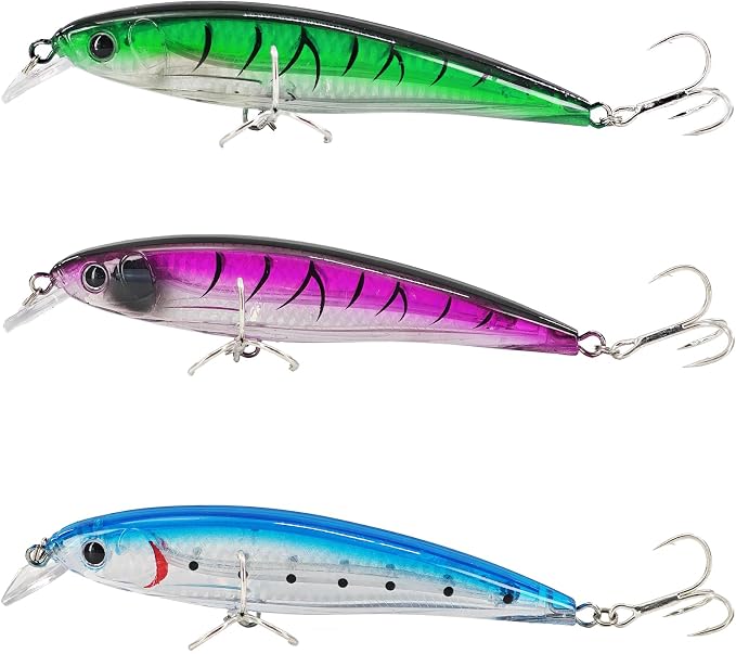 Topwater Fishing Lures, Minnow Lure for Bass Fishing, Life-Like Jerkbait Fishing Lures with Treble Hook, Popper Crankbait Sinking Lure for Freshwater/Saltwater