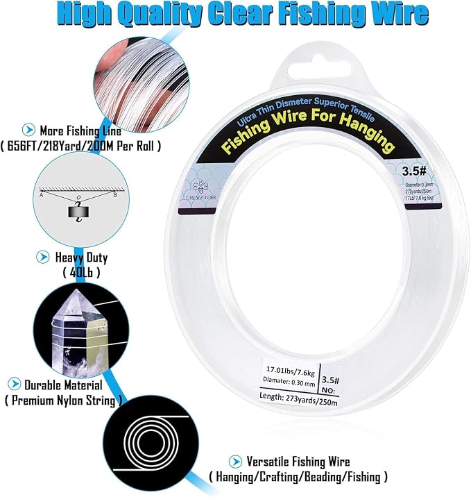 Clear Fishing Wire, Monofilament Fishing Line, Clear String for Hanging, Invisible Strong Wire Nylon Thread for Hanging Balloon Garland Picture Decorations