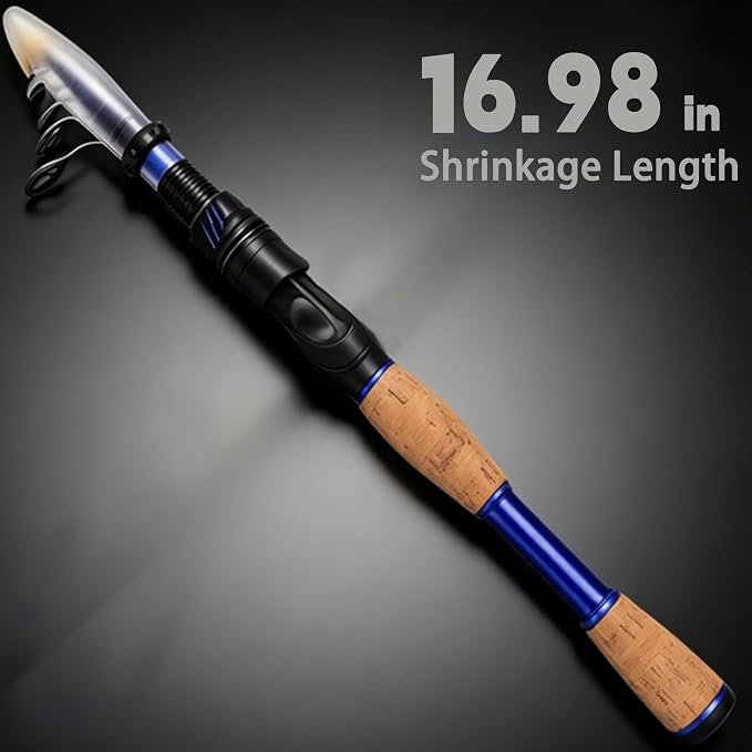 Portable Fishing Rods,Telescopic Spinning Rod with 24T Carbon Blanks & Solid Carbon Tip, Cork Handle Collapsible Rods, Easy to Travel