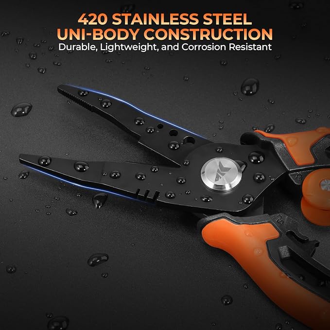 KastKing AeroVice 7.5” Fishing Pliers, 420 Stainless Steel, Uni-Body Construction, Lightweight & Corrosion-Resistant, Multi-Function Jaws, Braid Cutters, Sheath, Lanyard & Carabiner