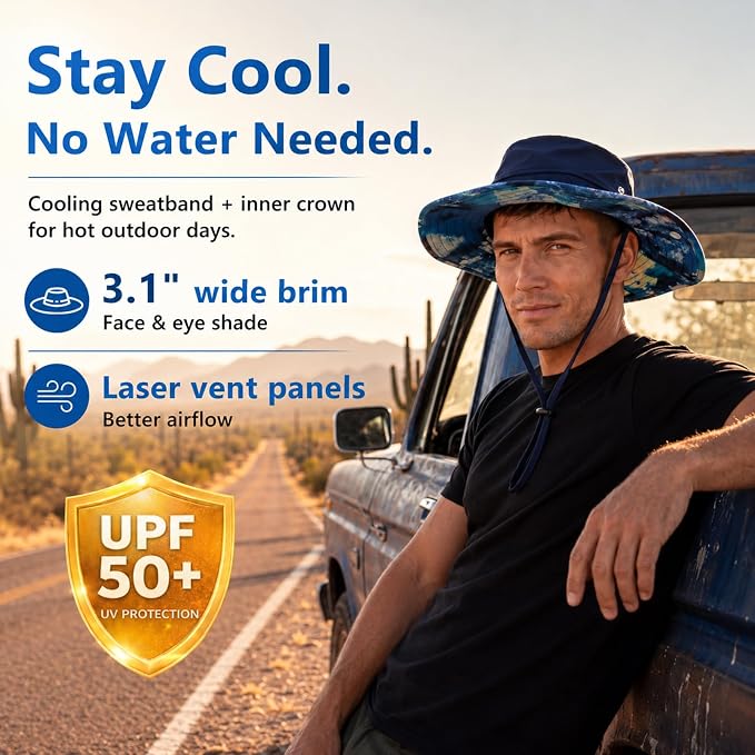 TOP-EX UVCoolix™ Cooling Sun Hat for Men Women UPF 50 Wide Brim Bucket Hat for Hiking, Fishing & Big Head - Cools Up 2 Hours