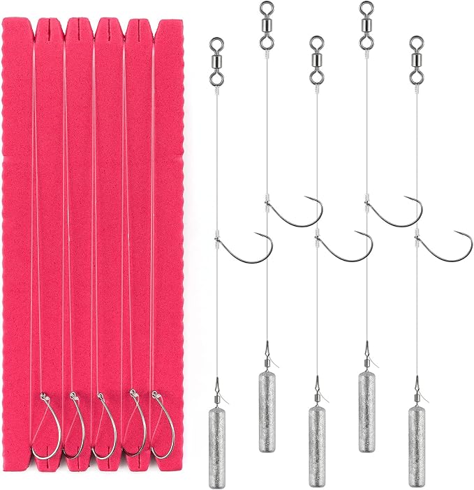 Dr.Fish 10 Pack Drop Shot Rig Bass Fishing Rig Snelled Hook Leader Line Fluorocarbon Swivel Sinker Plastic Worm Wacky Freshwater 3/8oz