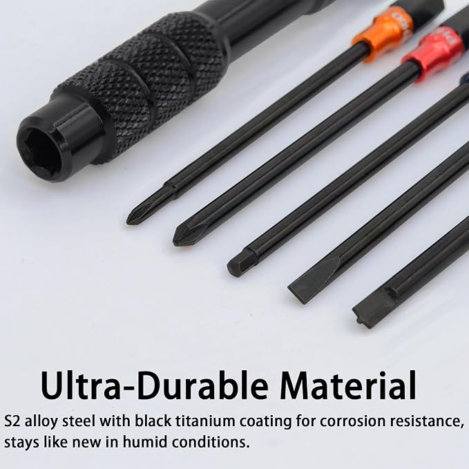 Fishing Reel Repair Tools Kit, S2 Steel Screwdriver Set with Magnetic Tips for Reel and Rod Repair, Includes Flat, Raised Flat, Phillips & Hex Tips
