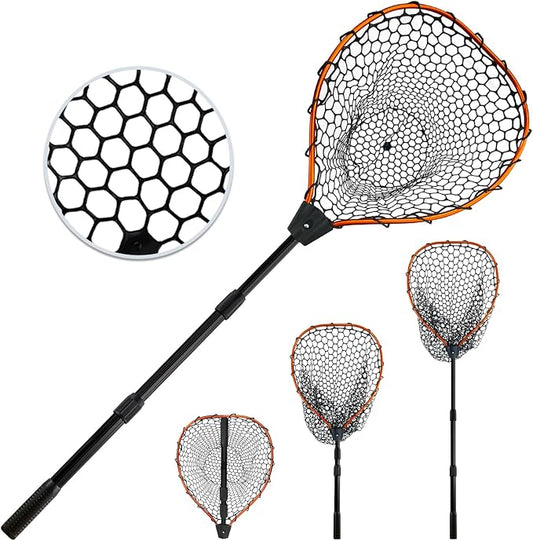 Telescoping Metal Lock Fishing Net Blue Aluminum Alloy Rubber Fish Net - Adjustable Length Lightweight Foldable Large Fishing Net with Handle Collapsible Extendable Fishing Accessories