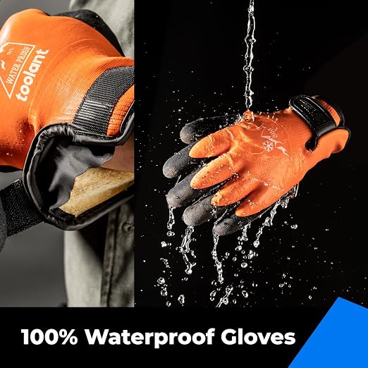 toolant 100% Waterproof Gloves Bulk Pack, 3 Pairs, Winter Work Gloves for Extreme Cold, Touchsreen, Warm Gloves for Freezer, Fishing and Gardening, with Grip, Orange, X-Large