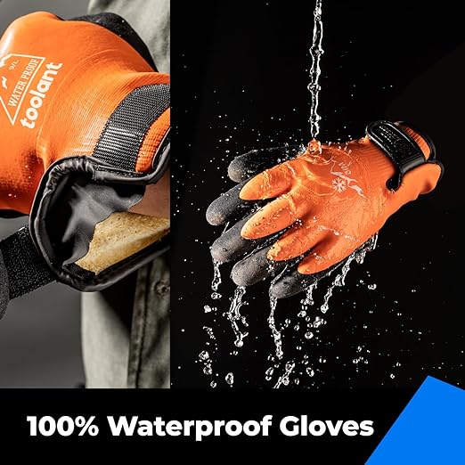 toolant 100% Waterproof Gloves Bulk Pack, 3 Pairs, Winter Work Gloves for Cold Weather, Touchsreen, Warm Freezer Gloves, Thermal Insulated, With Grip, Orange, Small