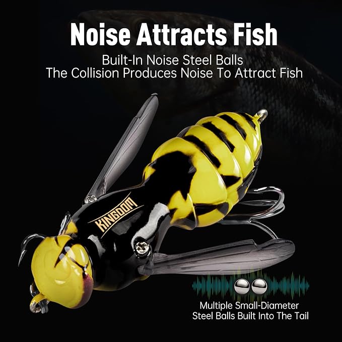 Kingdom Wasp Craw Bait Insect Bionic Floating Fishing Lures Swimbaits Hard Artificial Baits Lure for Freshwater and Saltwater Bass Carp Pike Walleye Fishing ABS Material Carbon Steel Three Book Hook