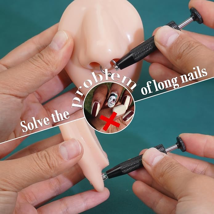 Upgraded Anti-Slip Piercing Ball Grabber Tool with Ergonomic Design for Changing Jewelry, Stainless Steel Jeweler Pick Up Tool 4 Claw Gem Piercing Changing Tool Body Piercing Kit for Ear Nose Lip