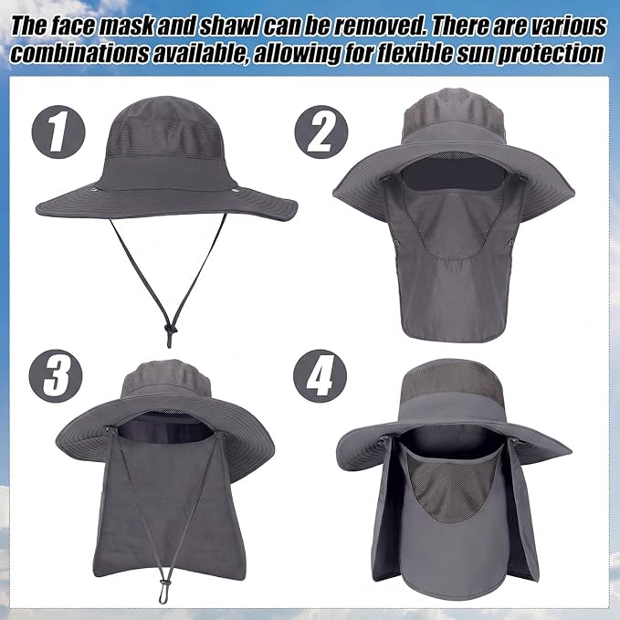 4 Pack Sun Hats for Men Women UPF 50+ Wide Brim Fishing Bucket Hat Summer Outdoor UV Protection Adjustable Neck Flap