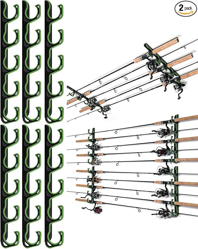 Ghosthorn Fishing Rod Holders for Garage Fishing Pole Holders Ceiling or Wall Mounted Fishing Rod Rack garage Storage Organizer Fishing Gear Equipment for Men Women (Green, 3 Packs)