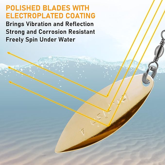 Dr.Fish 30 Pack Fishing Spinner Blades Colorado Willow Kit Gold Silver Spinner Lure Making Parts Accessories DIY Spinnerbait Inline Spinner Walleye Rigs