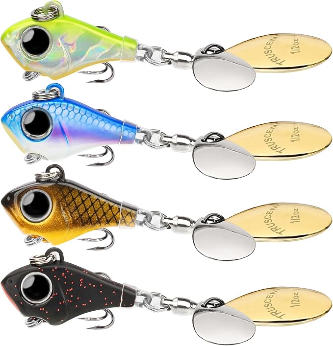 TRUSCEND Vibespinner Easy Catch Fishing Lures with BKK Hooks, Tail Spinner Baits with 4 Actions, Vibrating Swimming Flashing & Jigging for More Bites, Spoon Lures for Bass Trout Crappie Walleye Pike