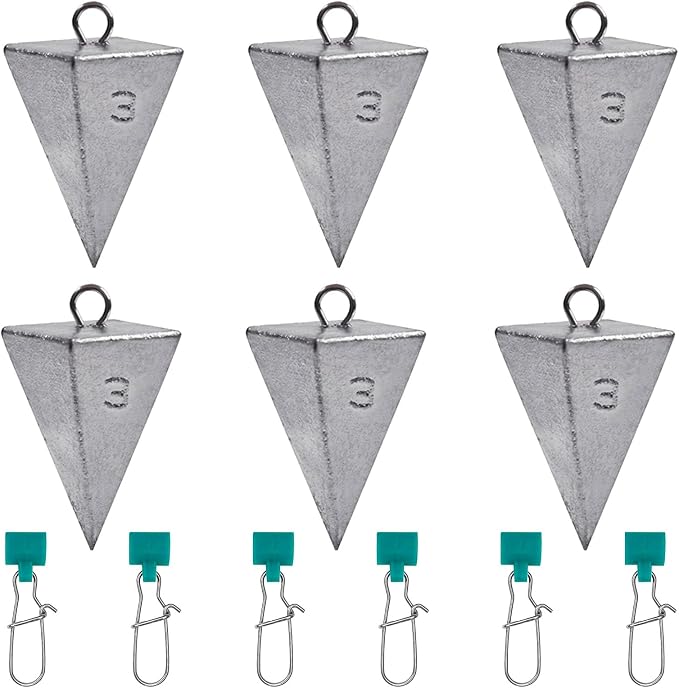 SIWIRIOM Pyramid Sinkers for Surf & Saltwater 6 Pack Fishing Weights Lead Sinkers with Slider Universal Connectors, Fishing Weights Assortment Kits Fishing Gear Tackle 1oz 2oz 3oz