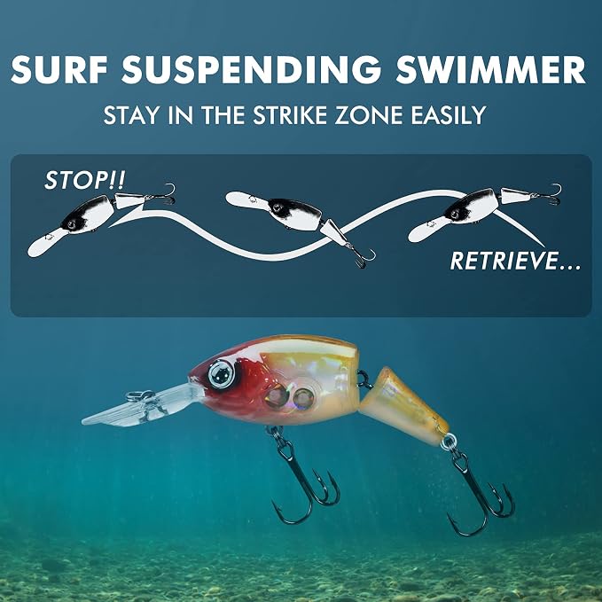 TRUSCEND Swimmax Easy Catch Fishing Lures with BKK Hooks, Wiggling, Vibrating, Rattling and Gurgling for More Bite, Heavy-Duty Dyneema Fiber Jointed Swimbaits for Bass, Trout, Walleye, Crappie, Pike