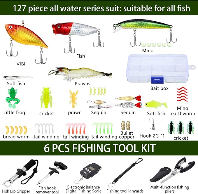 Sosation 482 Pcs Gifts for Men Fishing Gear Equipment Sling Tackle Bag for Father Day Lightweight Fishing Backpack Tackle Box Included Fish Hook Remover Tool Lures Lip Gripper(Black)