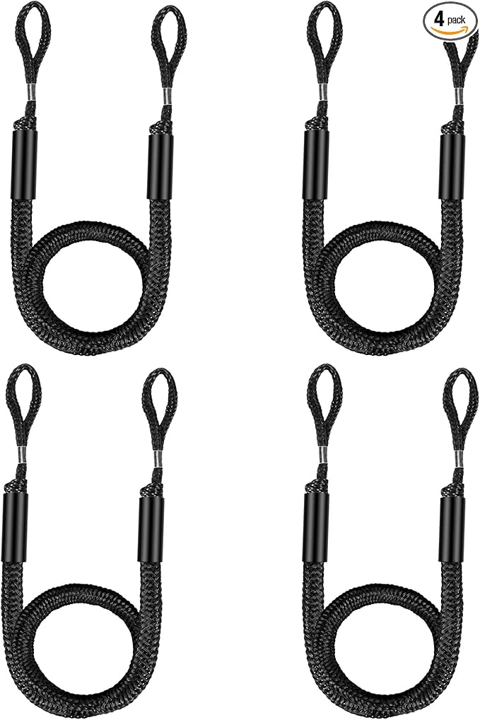 Boat Bungee Dock Lines, Mooring Rope for Docking with Loop, Boat Ropes, Boat Accessories, Quick and Easy Dock for PWC, Kayak, Seadoo, WaveRunner, Pontoon, Bass Boat (Black)