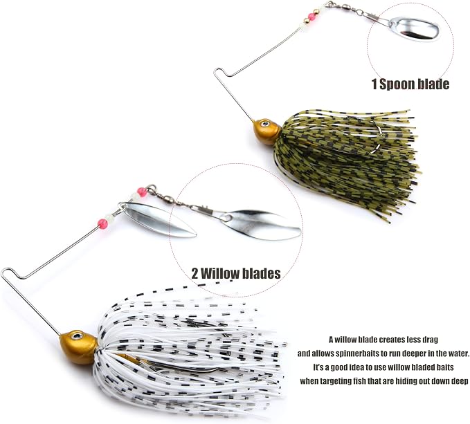EXAURAFELIS Spinnerbaits Fishing Lures for Bass Fishing Spinner Bait with Skirt Bass Lure Spinner Blades fishingbait Pikelures Trout Lure Salmon Lures Spinnerbait Buzzbait Swimbait
