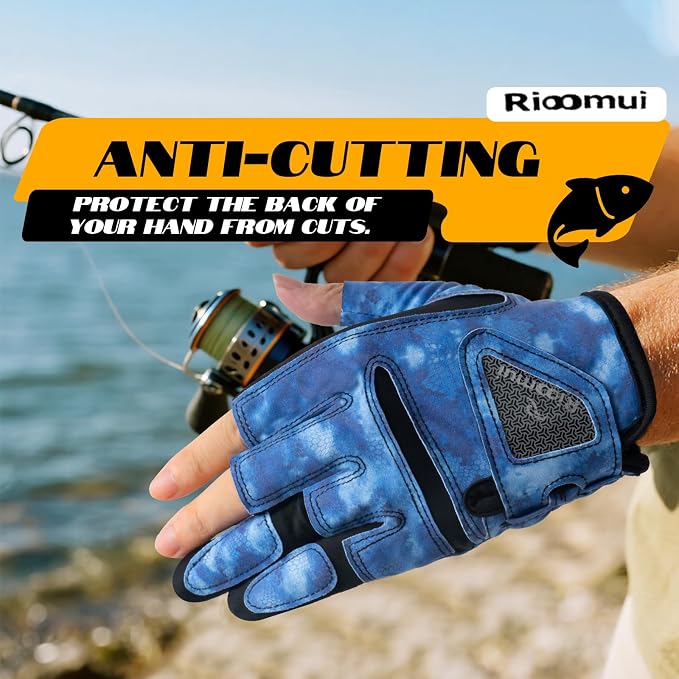 3-Cuts Fishing Gloves Men, Lightweight Breathable Anti-Slip Kayak Gloves Women for Kayaking, Sailing,Paddling,Rowing Enhanced Grip and Comfort