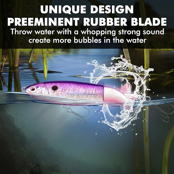TRUSCEND Popobait Easy Catch Fishing Lures with BKK Hooks, Instant Startup, Longer Cast, Balanced Spray/Sound/Swim, Plopper Topwater Lures for Bass, Trout, Pike, Walleye, Freshwater Saltwater Fishing