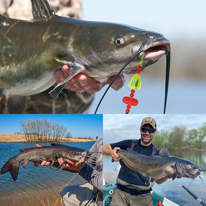 Catfish Rigs with 2oz Pyramid Sinker，High Carbon Circle Hooks 6/0 8/0，3/6pcs Catfish Float Rigswith Adjustable Bottom-lowering Device,Take Down Rigs for Catfish,Complete & Ready-to-Use Kit