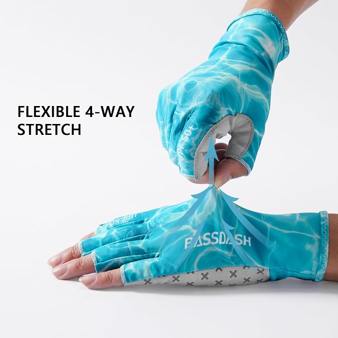 BASSDASH 3/4 Finger UPF 50+ Sun Gloves Breathable Anti-Slip Silicone Palm for Men Women Fishing Fingerless Cycling Running