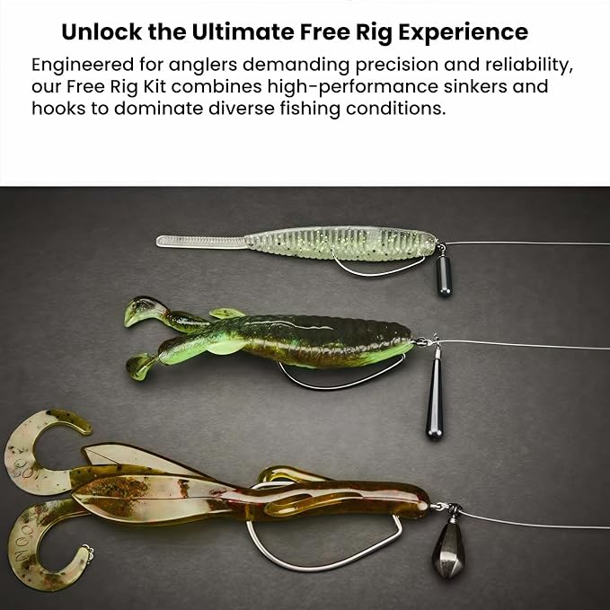 Free Rig Fishing Kit, 50pcs Cylinder＆Teardrop Weights (Size 1/8oz,3/16oz,1/4oz,3/8oz, 1/2oz, 5 Each), 100pcs Offset Hooks＆Straight Hooks (Size 1#,1/0#,2/0#,3/0#,4/0#,10 Each) for Bass Fishing