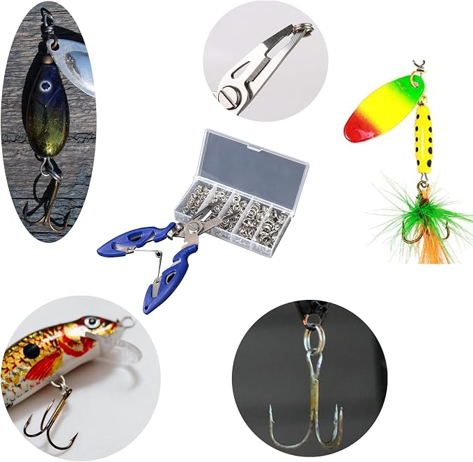 GREATFISHING 200PCS High Strength Heavy Stainless Steel Split Ring Lure Connector Swivels Snap with Fishing Pliers 30lb to 120lb Test