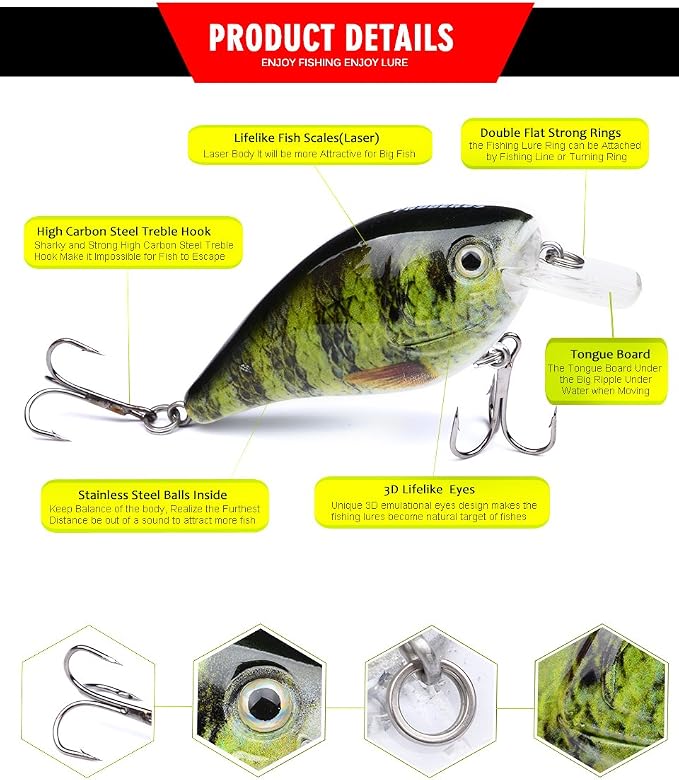 PROBEROS Crankbaits Set Fishing Lure Hard Baits Swimbaits Boat Ocean Topwater Lures Kit Fishing Tackle Hard Baits Set for Trout Bass Perch Fishing Topwater Lures Set