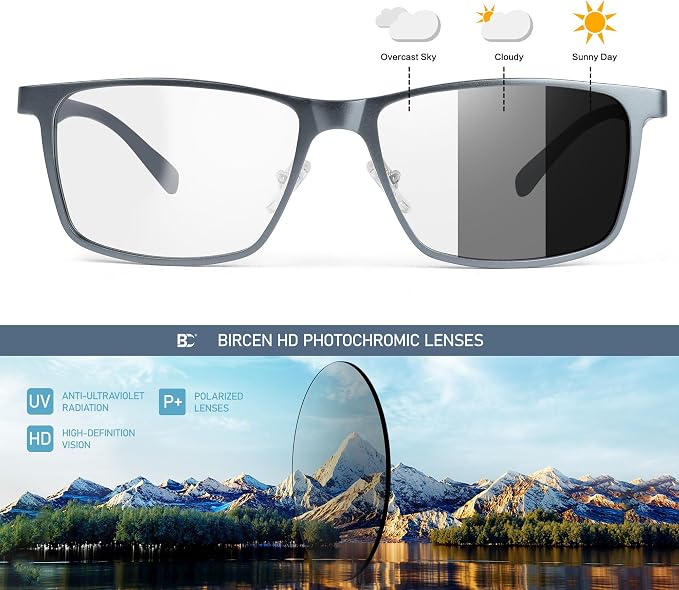 BIRCEN Polarized Mens Sunglasses for Driving: UV Protection Al-Mg Metal Sunglasses Lightweight Shades for Fishing Travel Golf
