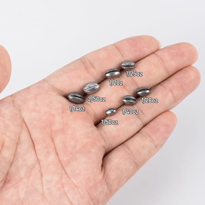 Dr.Fish 100 Pack Oval Split Shot Sinkers, Lead Fishing Weight Clip On Fishing Line Tackle Fly Fishing Freshwater Crappie Trout