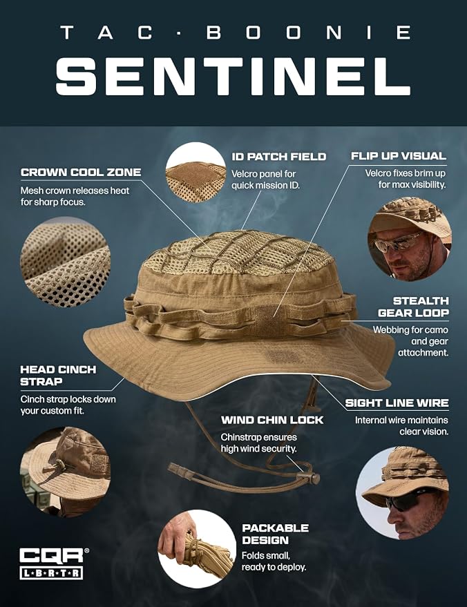 CQR Men's Tactical Boonie Hat, Breathable Packable Sun Hat for Hunting, Hiking, Fishing, Shooting, and Outdoor Activities