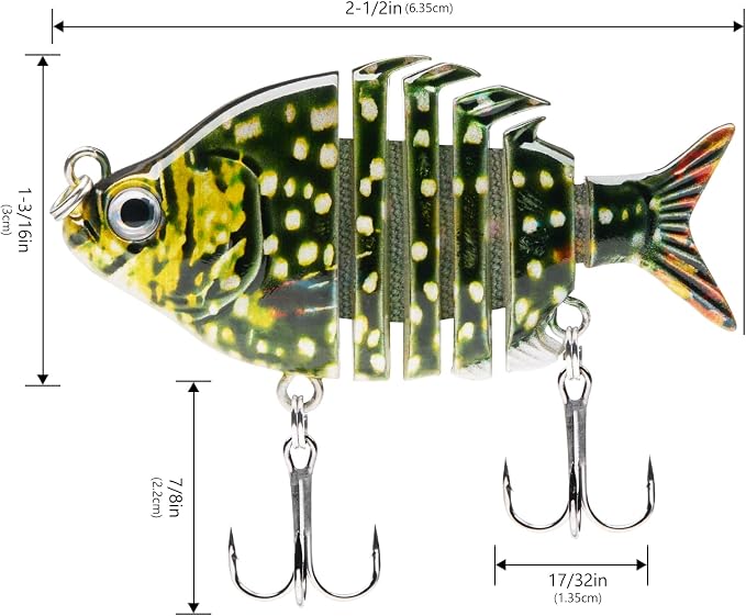 Bassdash SwimPanfish 0.34oz Hard Swimbaits Multi Jointed Topwater Trout Bass Fishing Crank Lure for Freshwater and Saltwater