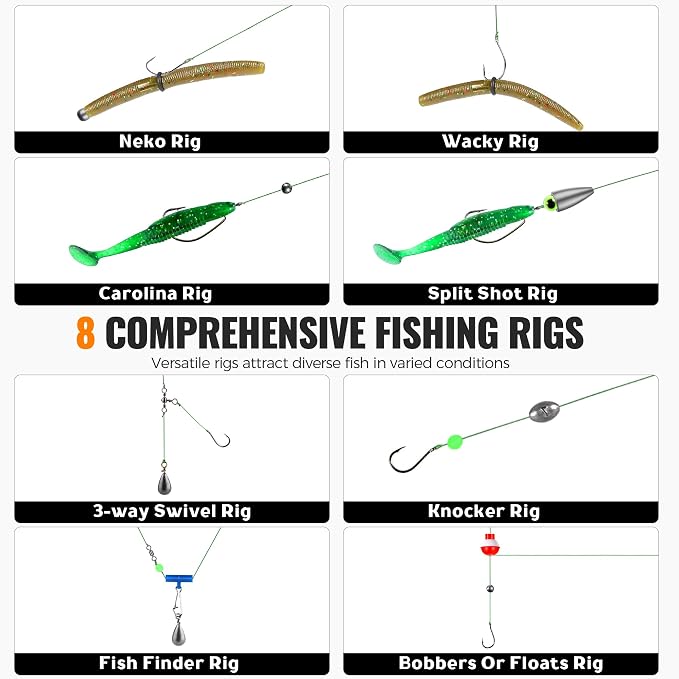 PLUSINNO 253/387pcs Fishing Gear Accessories Kit, Fishing Tackle Box with Tackle Included, Fishing Hooks, Fishing Weights Sinkers, Spinner Blade, Fishing Equipment for Bass Trout Bluegill Crappie
