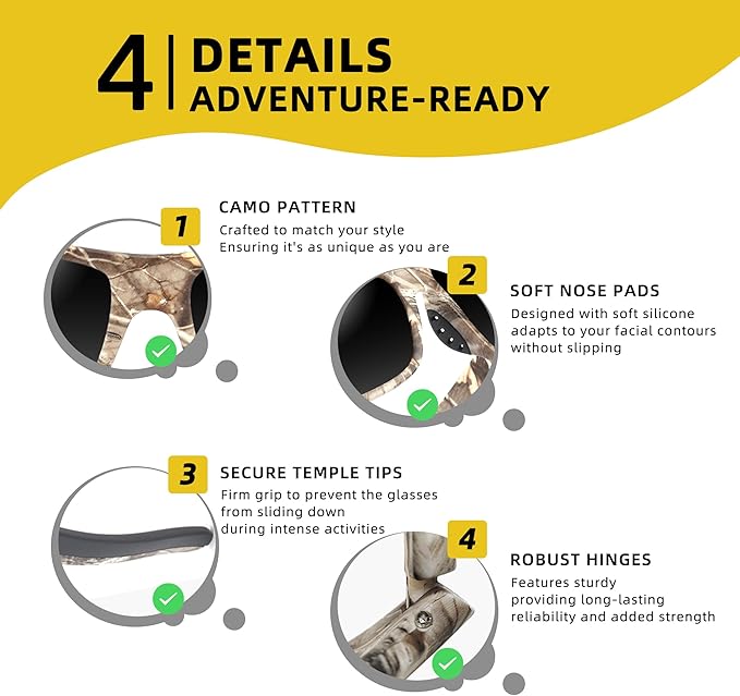 Camo Polarized Wrap-around Sport Sunglasses for Men Women UV400 Driving Fishing Hunting Sun Glasses