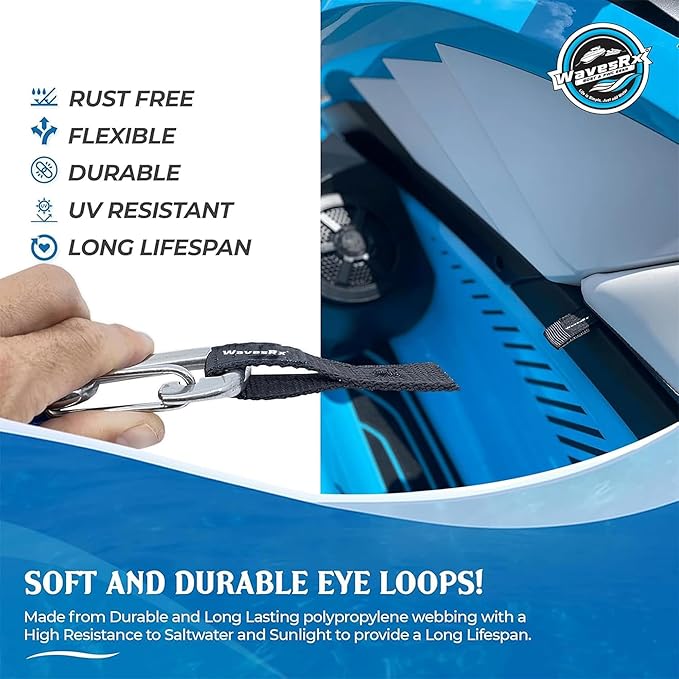 WavesRx Soft Loops Jet Ski Cleats | Secure Loop Straps for Attaching Docking Bumpers, Fenders, Anchoring Line, Bungee & Dock Rope to your Jetski | Must-Have PWC Accessory for Your Waverunner or Seadoo
