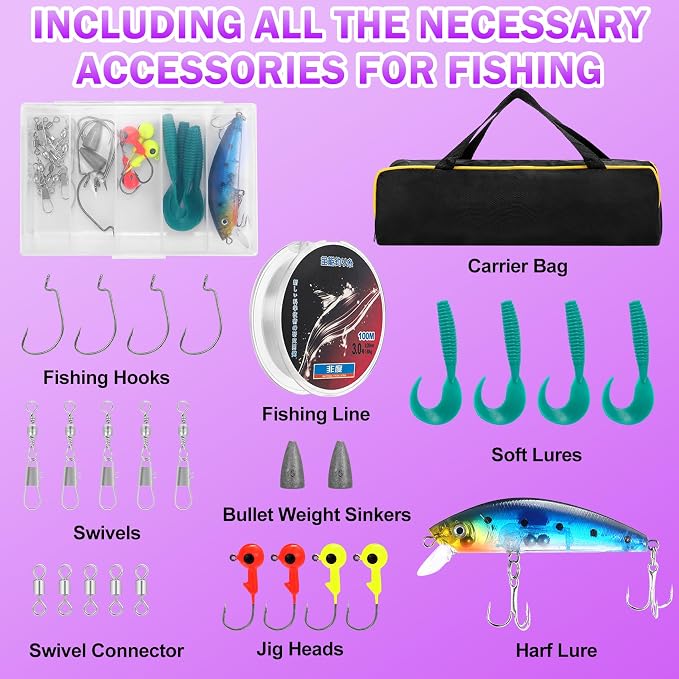 Carbon Fiber Fishing Rod and Reel Combos, Portable Telescopic Fishing Pole with Spinning Reel, Travel Bag for Saltwater Freshwater
