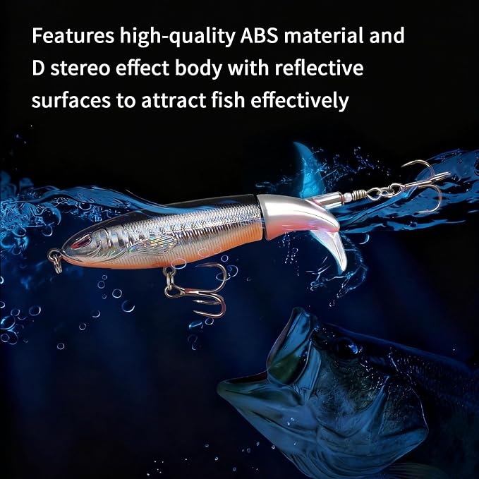 8PCS Fishing Lure Whopper Set, Top Water Plopper Bait for Bass, Popper Lures for Freshwater& Saltwater with Floating Rotating Tail and Sharp Barb Treble Hooks