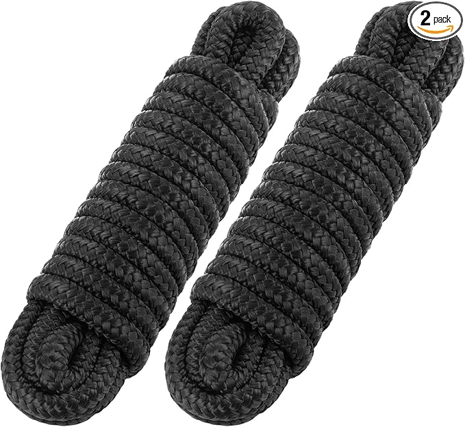 Premium Marine-Grade Dock Lines - 2 Pack 3/8" x 15' Strength-Tested Double Braided Nylon Boat Ropes with 12" Security Loops | Heavy-Duty Docking & Mooring Rope