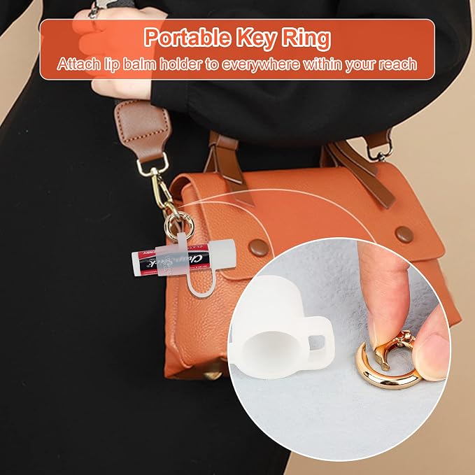 Silicone Chapstick Holder with Cap Cover, 0.6'' Diameter Portable Lip Balm Holder Key Chain Sleeve Chapstick Keychain Holder with Wrist Strap Lanyard - Transparent