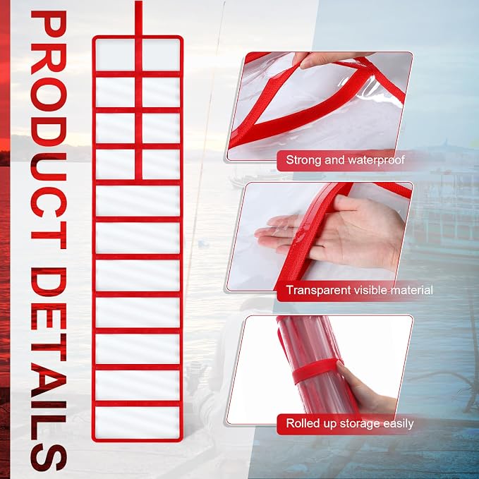 Soulchen 2 Pcs Roll up Fishing Lure Wraps Lure Covers Set 10 Pocket Fishing Hook Covers Clear PVC Bait Bag Tackle Storage Bags & Wraps Easily See Lures Storage Organizer Protector(Red)