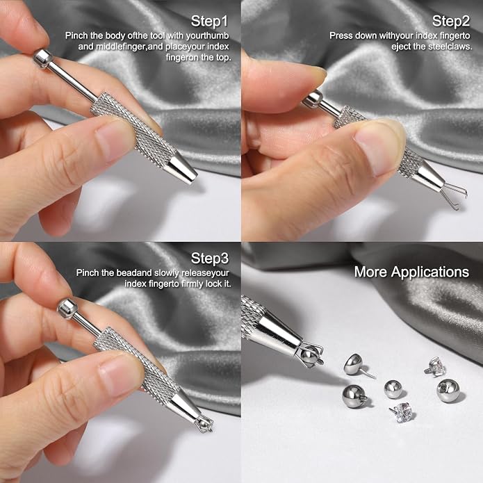 G23 Titanium Threadless Piercing Taper 16G/18G/20G Flat Back Earring Applicator Tool Insertion Pin for Push In Nose Lip Ear Tragus Helix Body Piercing Jewelry Stretcher Assistant Tool