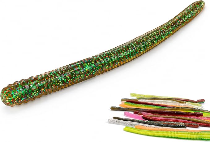 10Pcs Soft Plastic Worms for Bass Fishing, Multicolor Stick Worm Set, Freshwater Fishing Bait