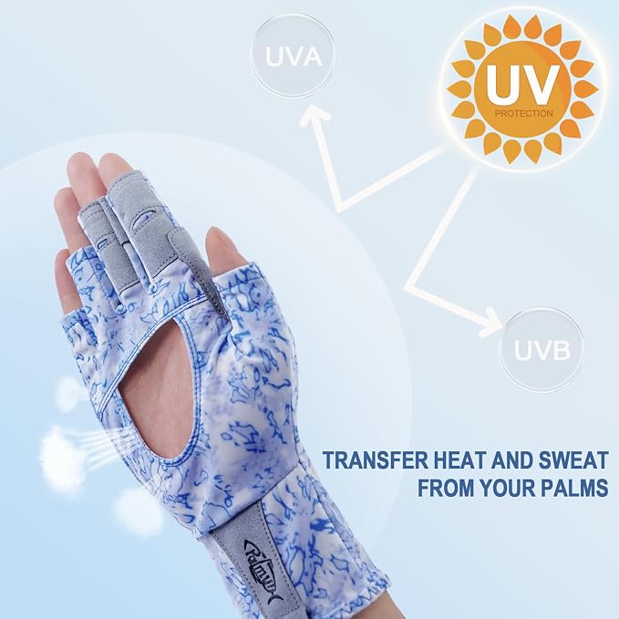 Palmyth UV Protection Fishing Fingerless Gloves UPF50+ Sun Gloves Men Women for Kayaking, Hiking, Paddling, Driving, Canoeing, Rowing