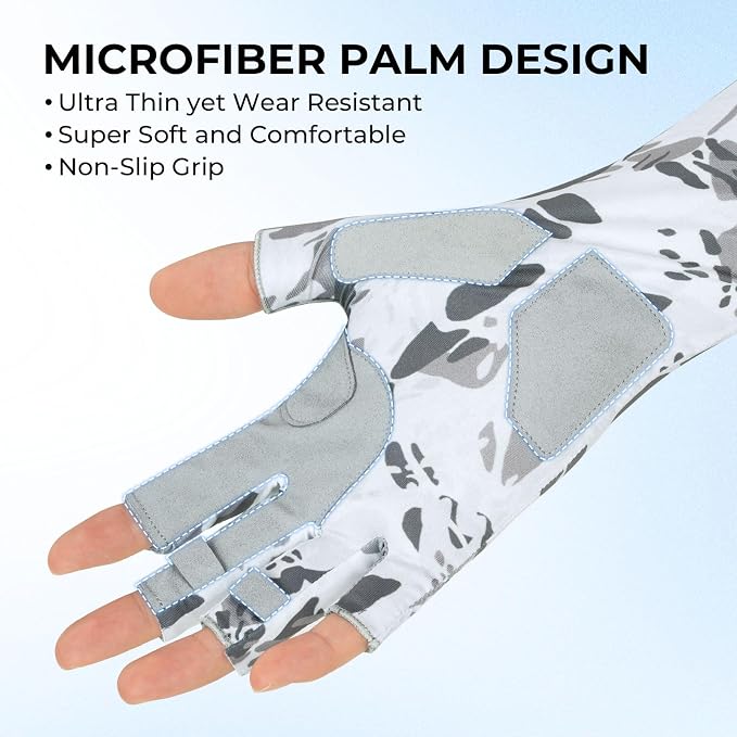 KastKing Agies Fishing Gloves Men, UPF 50+ Sun Gloves UV Protection, Cooling Quick-Dry 3/4 Fingerless Gloves with Extended Cuff, Microfiber Palm & Pull Tabs, for Fishing, Kayaking, Hiking, Hunting