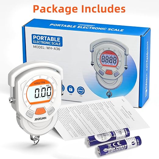 Fishing Scale Luggage Scale 132lb/60kg Digital Fish Scale, Fish Weight Scale with Backlit LCD Display, Luggage Weight Scale with 4 Units, 2 AAA Batteries, Hanging Scale for Fishermen Travelers