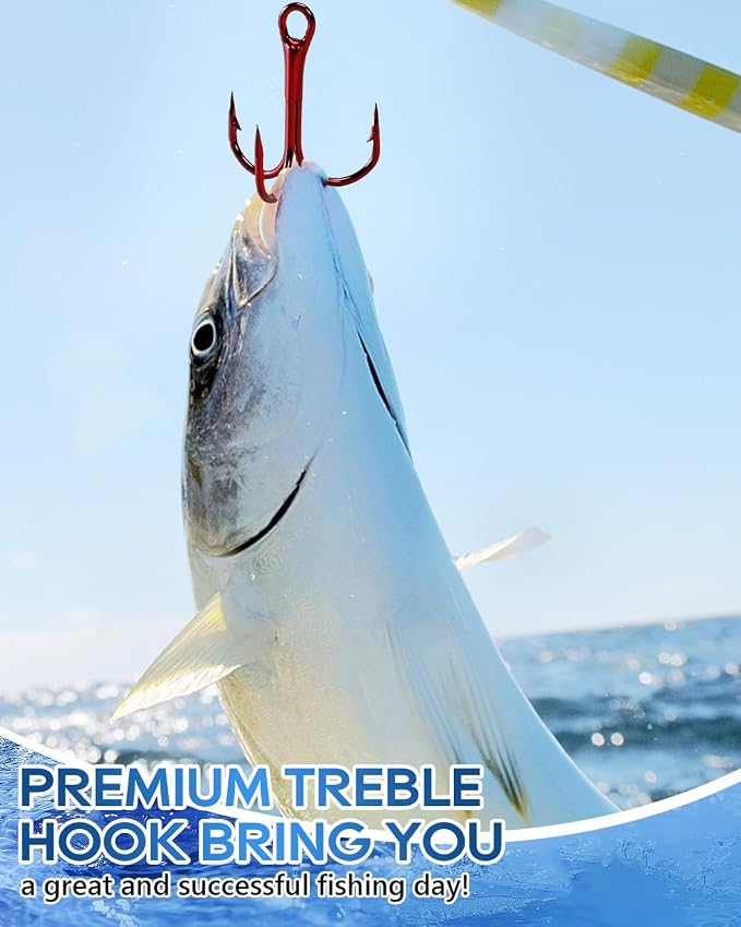 UCEC Fishing Hooks Treble Hooks Kit for Saltwater Freshwater, High Carbon Steel Strong Sharp Round Bend for Catfish Trout Hard Baits Lures, Size #1#2#4#6#8#10#12#14 110/50/210 Pack with Split Rings