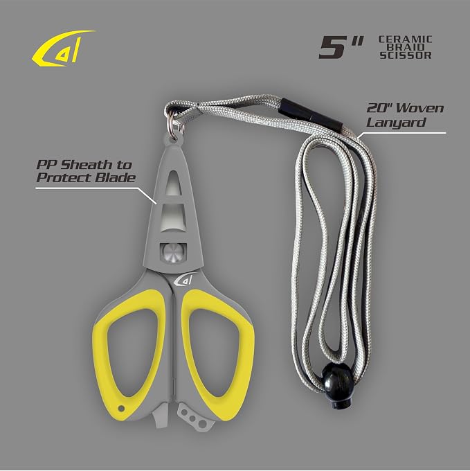 danco Fishing Ceramic Braid Scissor, Karl,Serrated Blades, Fishing Scissors for Braided Line, Non Slip Grip