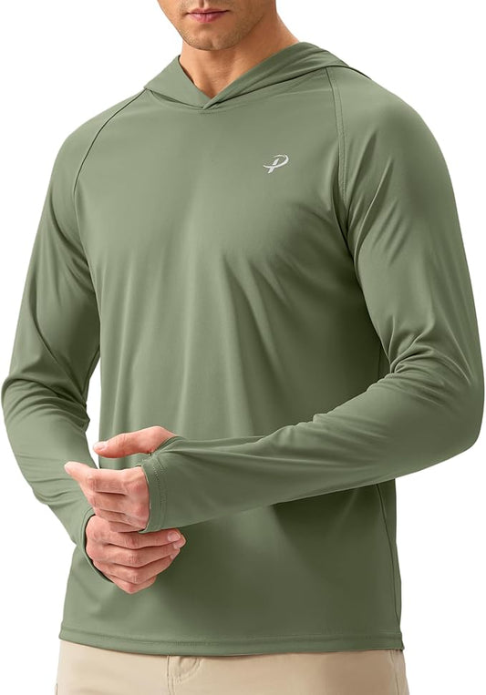 Pudolla Men's Sun Protection Hoodie Shirts UPF 50+ Rash Guard SPF Long Sleeve Fishing Shirt for Men Swim Hiking Boating