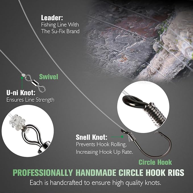Dovesun 10PCS Pre-Rigged Catfish Rig Circle/Octopus Hooks Rigs for Catfish Offset Circle Fishing Hooks for Saltwater Freshwater 2/0 3/0 4/0 5/0 6/0 7/0 8/0 10/0